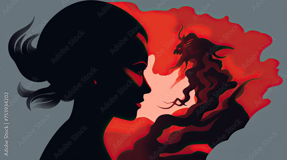 Inner fantasy monster , fears. girl depression . Psychology, inner world, mental health, feelings. Self care, love, acceptance concept.Mental health issue, feeling of frustrated, anxiety.
Inner fantasy monster , fears. girl depression . Psychology, inner world, mental health, feelings. Self care, love, acceptance concept.Mental health issue, feeling of frustrated, anxiety.