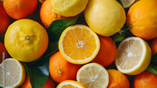 Summer fruit background. Oranges and lemons
 photo