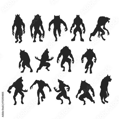 Illustration of a howling werewolf silhouette, Vector wolfman 