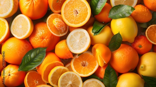 Summer fruit background. Oranges and lemons
 photo