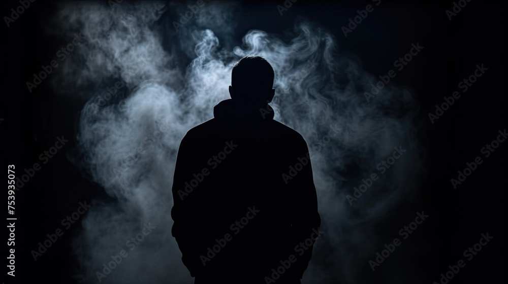 mental health awareness , a man in depression with smoke background, Self care, love, acceptance concept.Mental health issue, feeling of frustrated, anxiety, 13 may, 