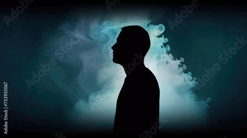 mental health awareness , a man in depression with smoke background, Self care, love, acceptance concept.Mental health issue, feeling of frustrated, anxiety, 13 may, 