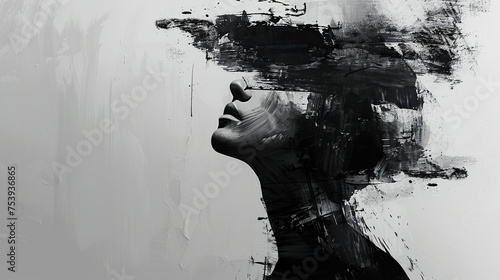mothers day or women day art of lady in black sculpture textured style, Self care, love, acceptance concept.Mental health issue, feeling of frustrated, anxiety. Depression, mental health awareness