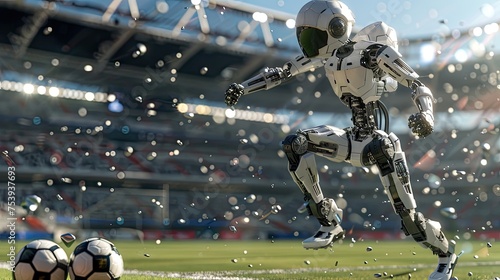 Robot Playing A Soccer Match In A Pitch Of A Stadium Full Of Supports © Asad