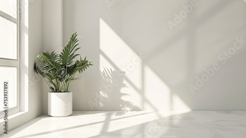 Scandinavian Minimalistic Home Light White Interior With Green Plant