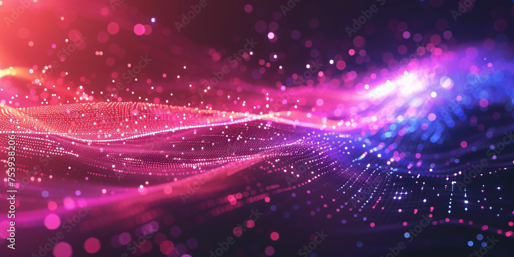 Digital technology background. Network connection dots and wavy lines.