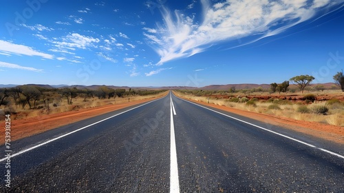 Straight road with white lines in middle of outback red centre Australia © Ziyan