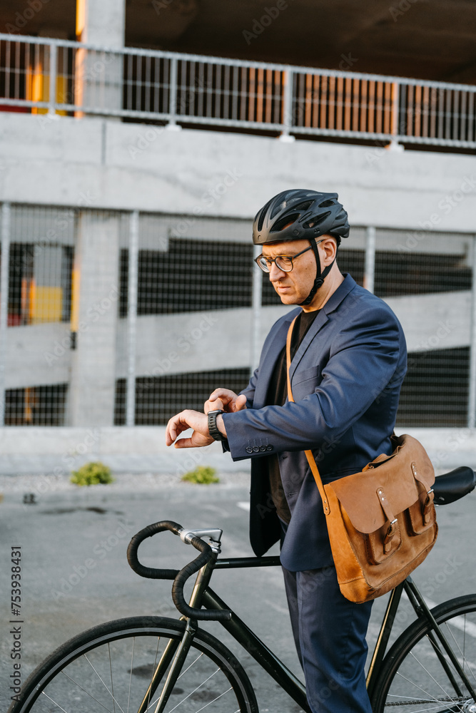 A man uses an electronic watch outdoors A man uses an electronic watch outdoors