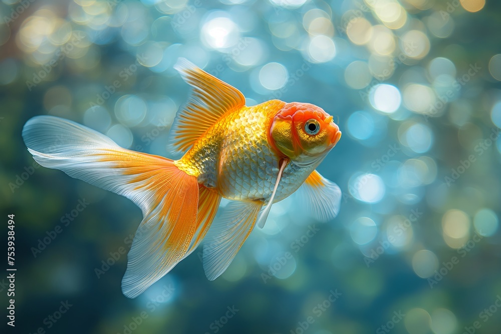 Beautiful goldfish swims in an aquarium Beautiful goldfish swims in an aquarium
