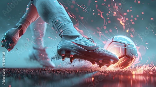 Side View Of Football Boot Kicking A Soccer Ball