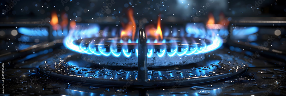 close up of stove 4k image,
Gas stove burner with blue flames - obrazy, fototapety, plakaty 