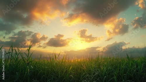 Sugarcane Field And Cloudy Sky At Sunset