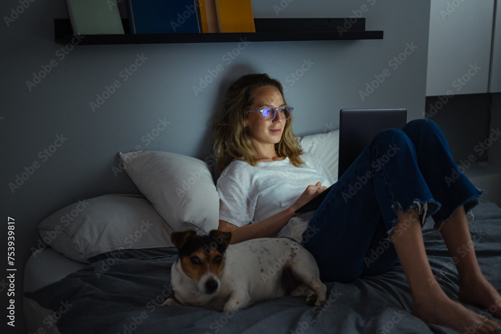 Young Woman With Laptop At Night Young Woman With Laptop At Night
