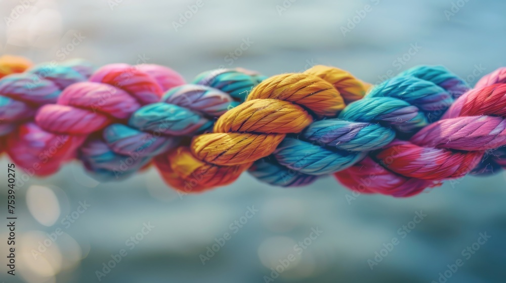 Team Rope Diverse Strength Connect Partnership Together Teamwork Unity Communicate Support. Strong Diverse Network Rope Team Concept Integrate Braid Color Background Cooperation Empower Power