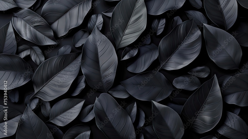 Textures Of Abstract Black Leaves For Tropical Leaf Background. Flat Lay, Dark Nature Concept, Tropical Leaf, 