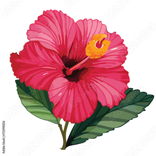 red tropical flower, hibiscus rosa-sinensis, floral illustration, vibrant flower drawing, botanical artwork, exotic bloom, watercolor, vector © drsult