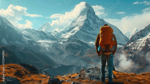 Unrecognizable Traveler Standing Near Mountain