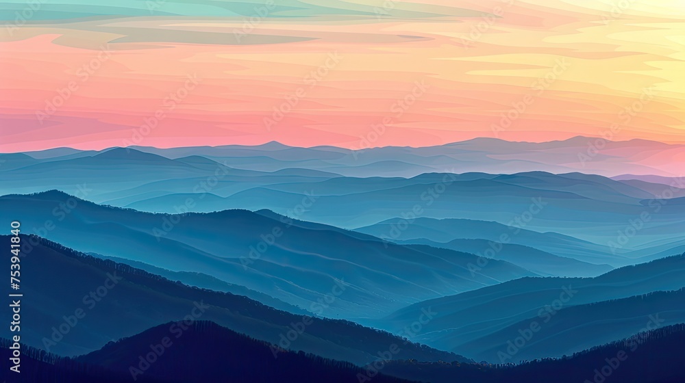 View Of The Mountains, Background For Instagram Story, Banner Illustration