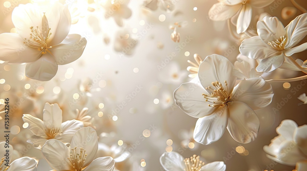 White And Gold Flowers, Wedding Invitation Beautiful Background