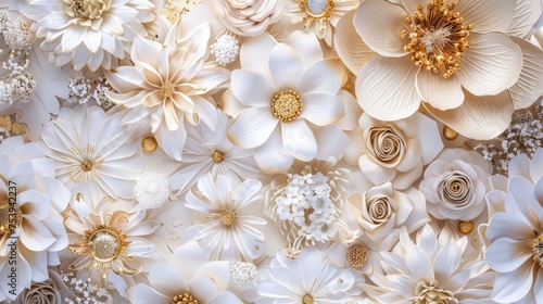 White And Gold Flowers, Wedding Invitation Beautiful Background