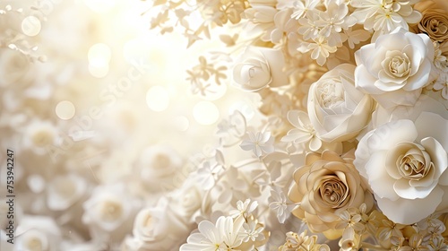 White And Gold Flowers, Wedding Invitation Beautiful Background