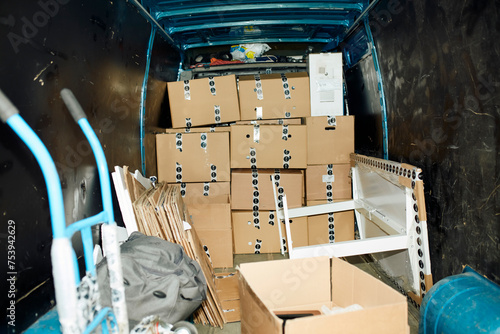 A van loaded with moving goods photo
