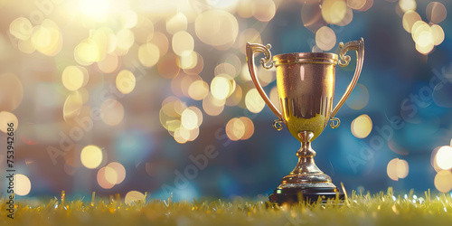 Trophy on grass, background with bokeh lights