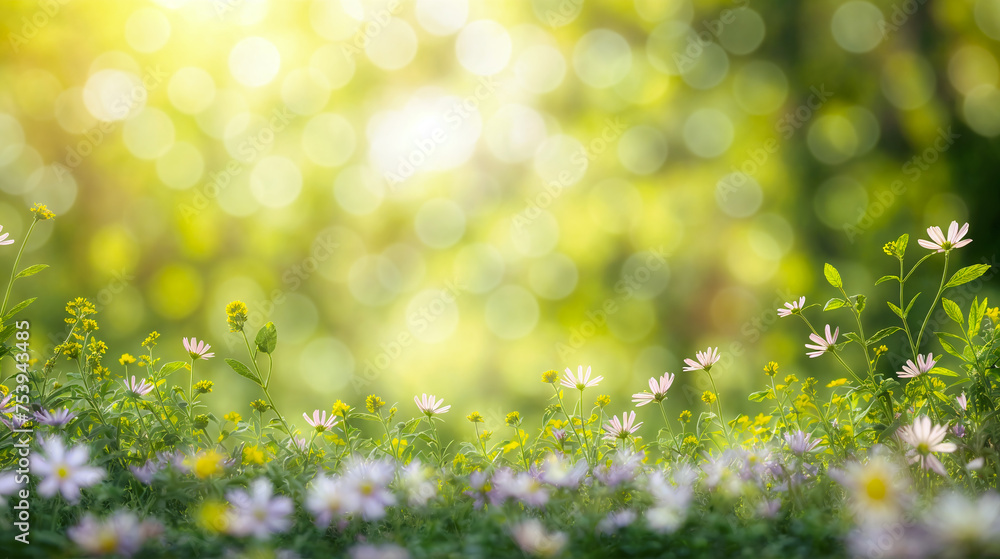 A colorful collection of flowers scattered amidst the green grass - Generative AI A colorful collection of flowers scattered amidst the green grass - Generative AI