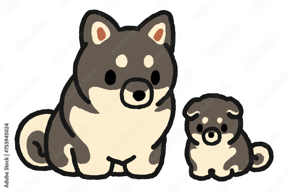 Fototapeta premium おすわりする黒柴親子