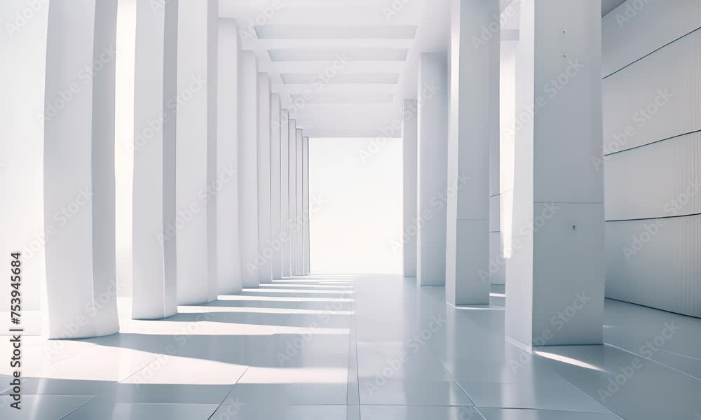 A large, empty, white room with white pillars 4K Video A large, empty, white room with white pillars 4K Video