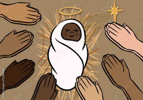 Baby Jesus with praying hands photo