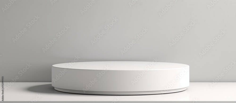 A white round object is positioned on top of a counter in a clean and modern display. The object appears to be a showcase podium or product stand, conveying a sense of simplicity and minimalism. A white round object is positioned on top of a counter in a clean and modern display. The object appears to be a showcase podium or product stand, conveying a sense of simplicity and minimalism.