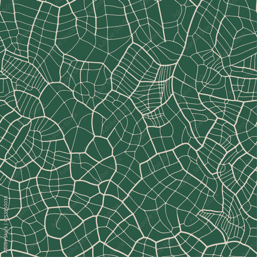 Organic seamless Voronoi pattern. Abstract vector illustration. Close up leaf texture pattern, with veins and cells. Minimal design with biological shapes. 