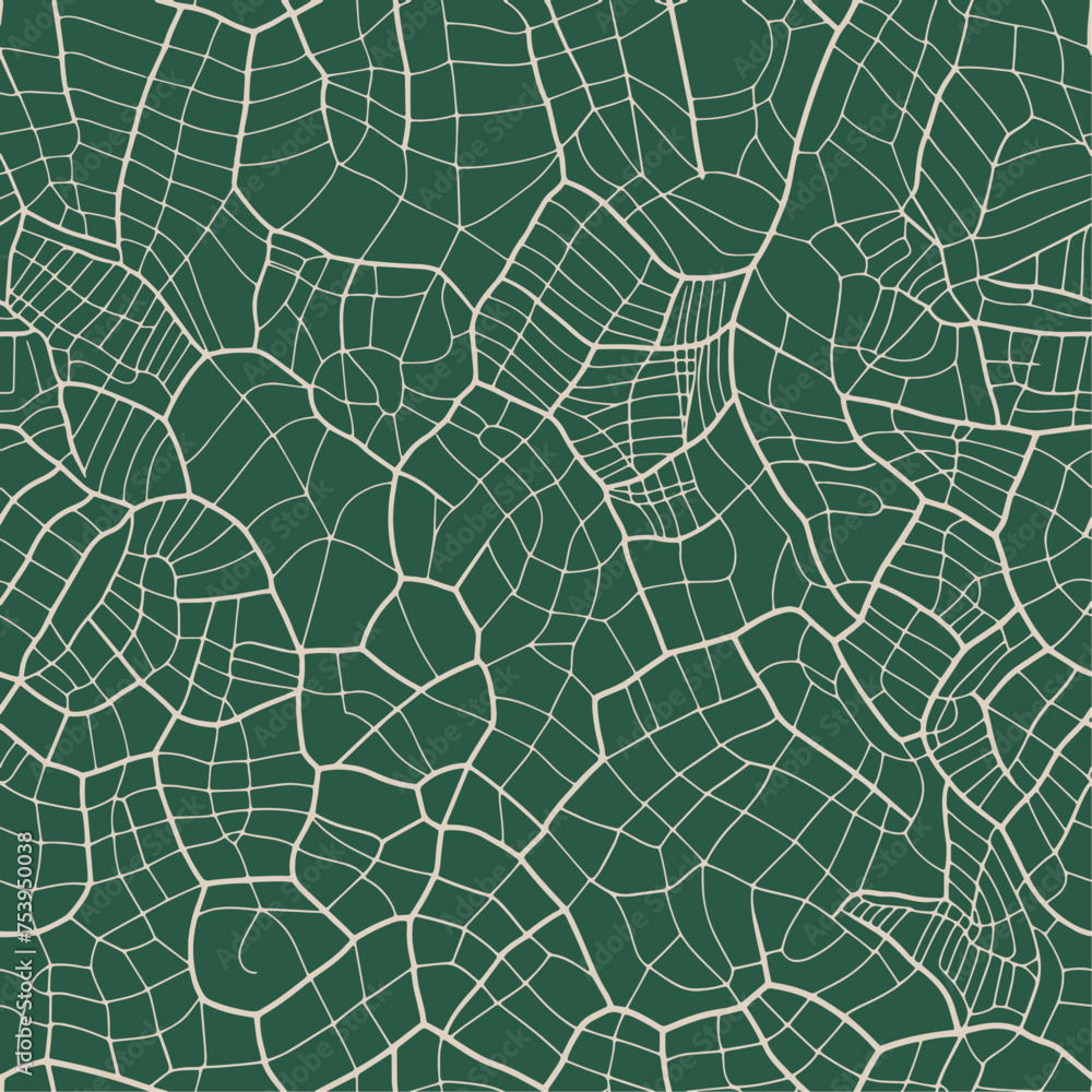 Fototapeta premium Organic seamless Voronoi pattern. Abstract vector illustration. Close up leaf texture pattern, with veins and cells. Minimal design with biological shapes.