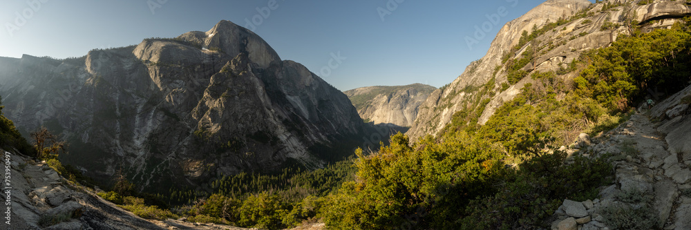 Panoramic View Of The Sun Filling The Mirror Lake Valley Below Half Dome