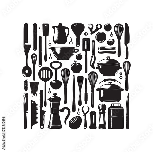 Kitchen tools silhouette vector collection 
