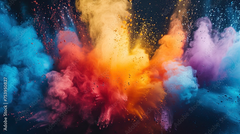 Colored Powder Explosion: Abstract Closeup Dust on Backdrop