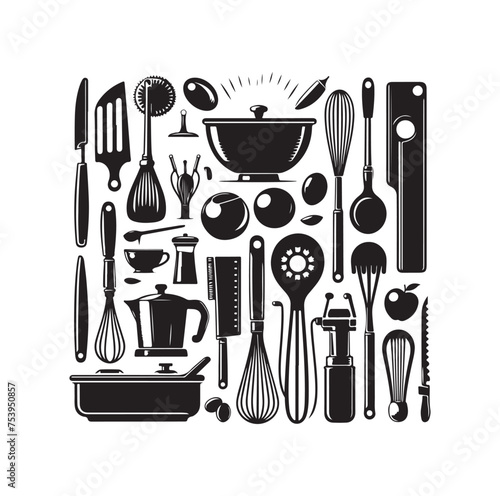 Kitchen tools silhouette vector collection
