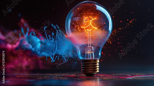 Creative Light Bulb Explodes with Colorful Paint: Think Differently Creative Idea Concept