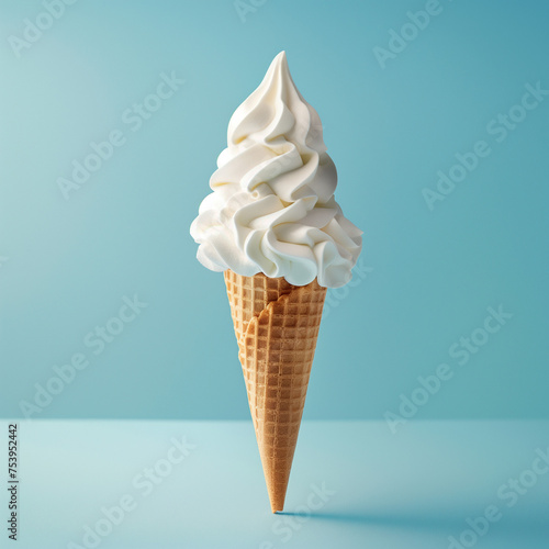 Advertising image of vanilla soft ice cream in an ice cream cone