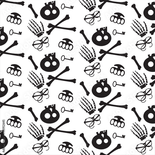 Skeleton pattern, black and white funny brutal