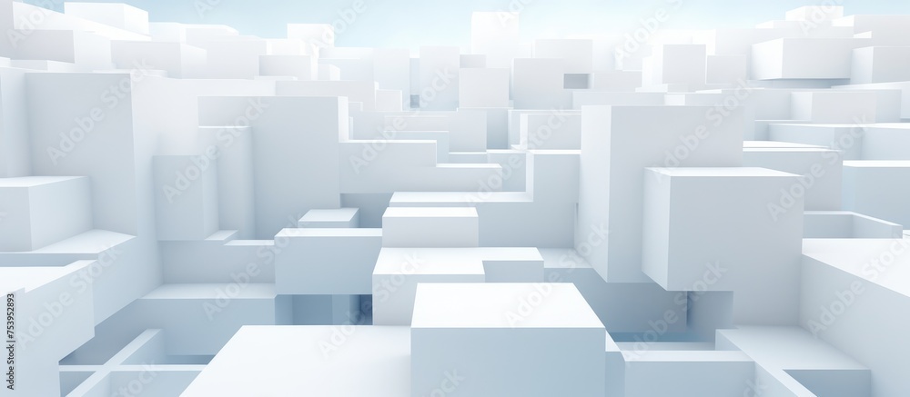 A white room is filled with numerous white cubes, creating a modern and abstract atmosphere. The cubes are neatly arranged throughout the space, giving a clean and minimalist look. A white room is filled with numerous white cubes, creating a modern and abstract atmosphere. The cubes are neatly arranged throughout the space, giving a clean and minimalist look.
