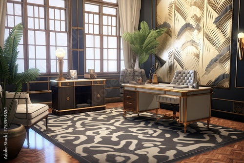 Art Deco Inspired Office Designs: Elevating Spaces with Patterned Rugs and Floor Art
