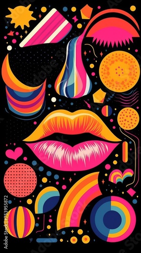 colored female lips in pink, yellow, blue, gray and many other colors