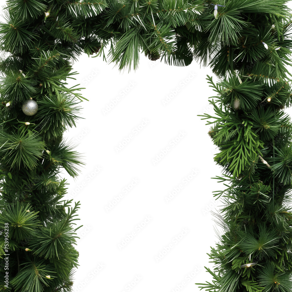 Christmas Tree Branch Archway Isolated on Transparent Background..