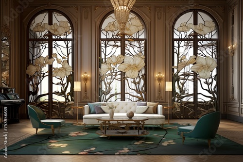Luxurious Textures in Art Nouveau Living Room - Timeless Elegance Inspiring Design