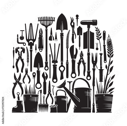garden tools icon vector silhouette style illustration 
