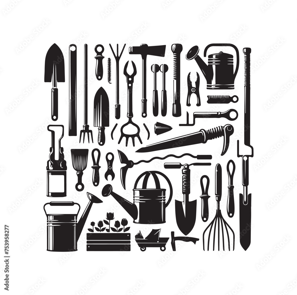Obraz premium garden tools icon vector silhouette style illustration 
