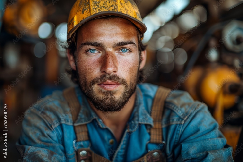 Intense eyes of a machine lover reflect his passion and enthusiasm for mechanical work in the industrial ambiance Intense eyes of a machine lover reflect his passion and enthusiasm for mechanical work in the industrial ambiance