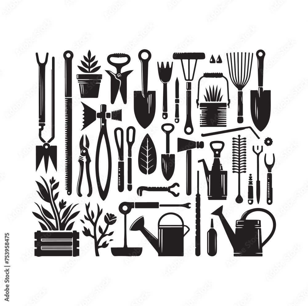 garden tools icon vector silhouette style illustration 